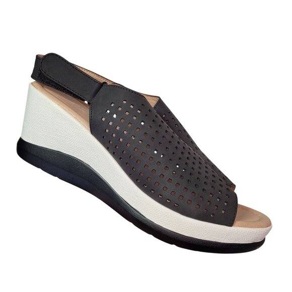 Jeossy Women's Platform Peep Toe Wedge High Heel Sandals Black Size 8 - Picture 4 of 12